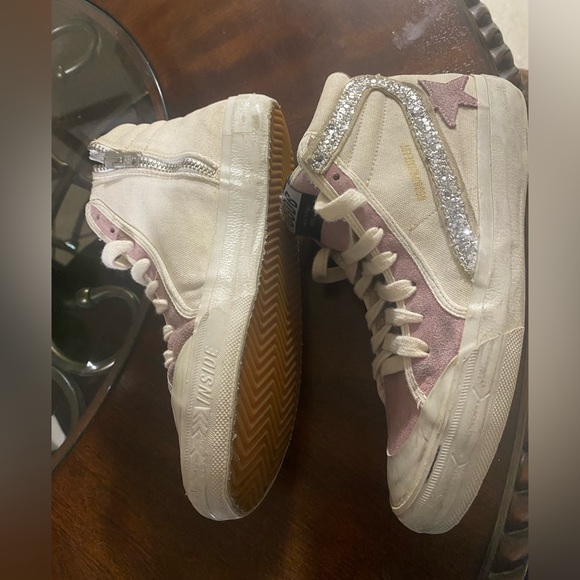 Golden Goose Pink and White High-Top Sneakers - Picture 2 of 9